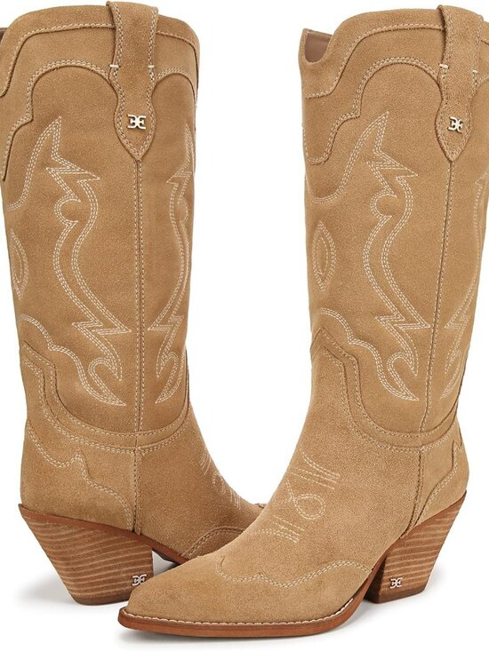 Sam Edelman Women's James Safari Tan Wide Calf Slip On Cowboy Boot Cuban heel - Picture 6 of 7